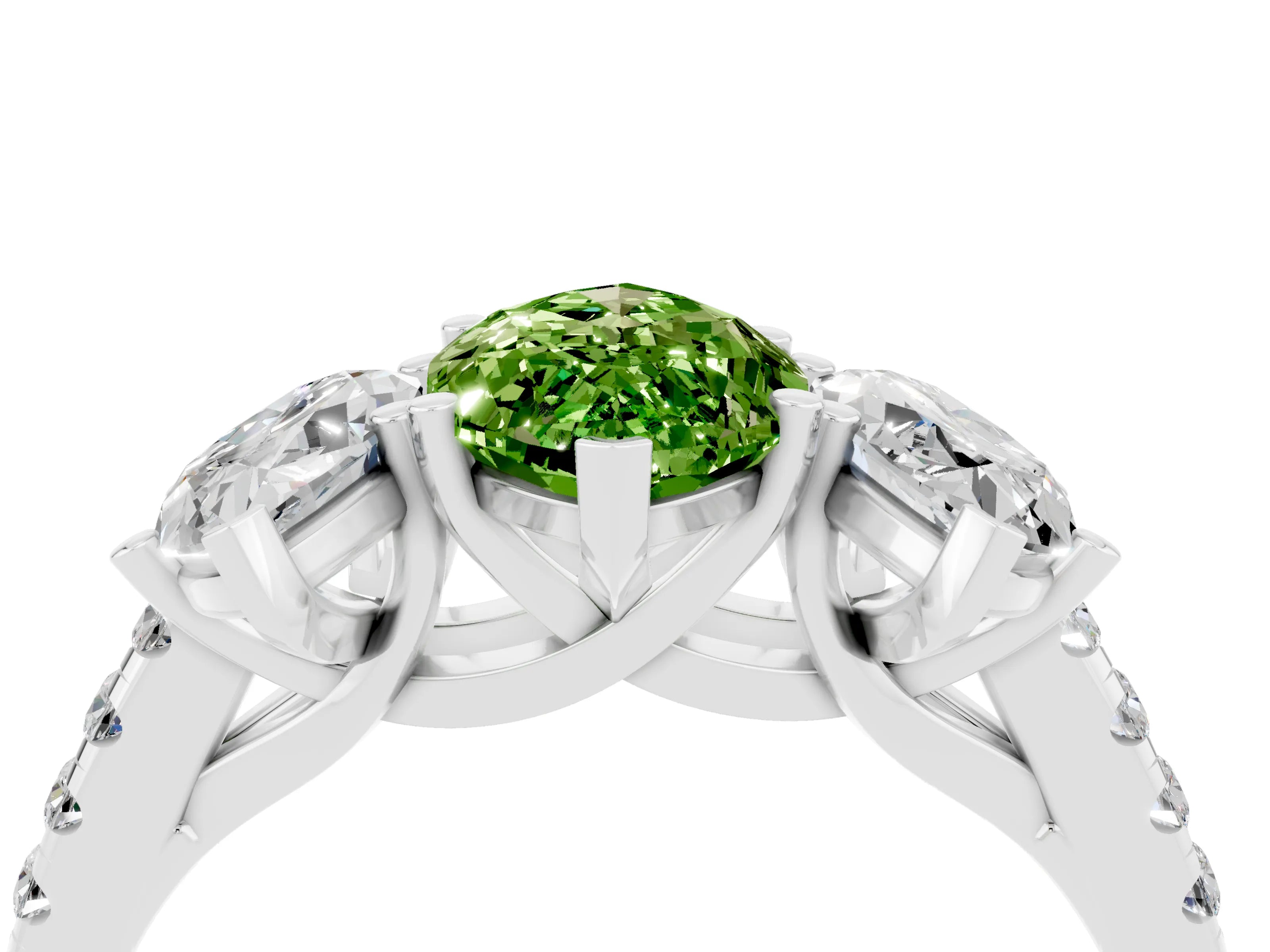 White gold Three-Stone Marquise Cut Peridot Ring with Pavé Band and Prong Setting_16