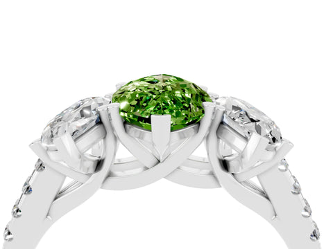 White gold Three-Stone Marquise Cut Peridot Ring with Pavé Band and Prong Setting_16