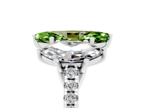White gold Three-Stone Marquise Cut Peridot Ring with Pavé Band and Prong Setting_17