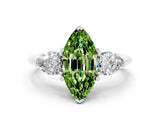 White gold Three-Stone Marquise Cut Peridot Ring with Pear Side Stones and Four-Prong Setting