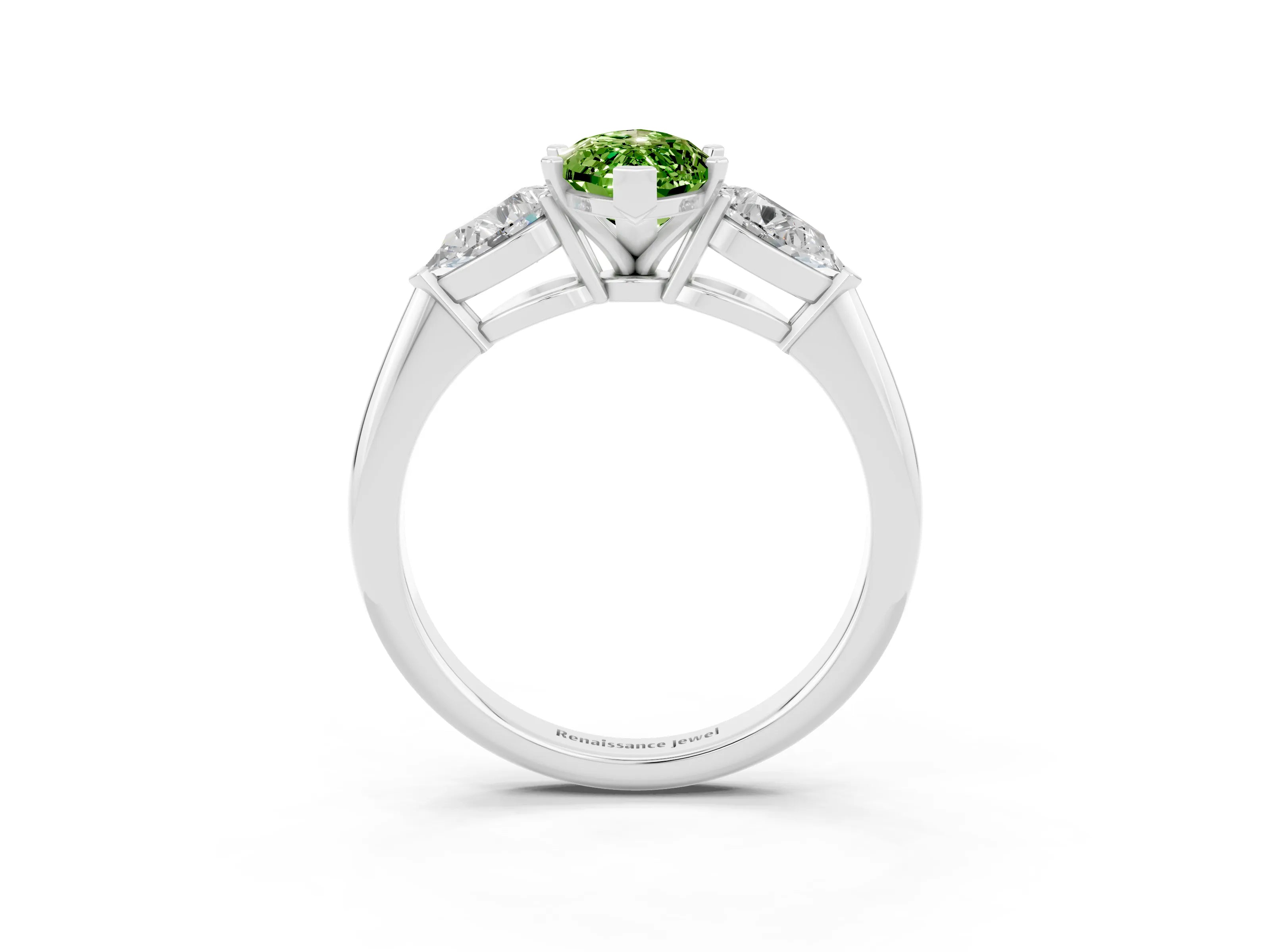 White gold Three-Stone Marquise Cut Peridot Ring with Pear Side Stones and Four-Prong Setting_3