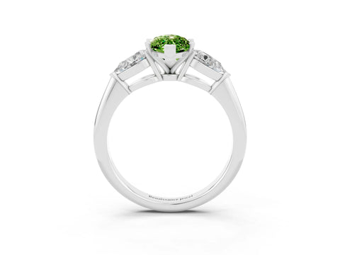 White gold Three-Stone Marquise Cut Peridot Ring with Pear Side Stones and Four-Prong Setting_3