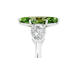 White gold Three-Stone Marquise Cut Peridot Ring with Pear Side Stones and Four-Prong Setting_5