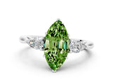 White gold Three-Stone Marquise Cut Peridot Ring with Pear  Side Stones in Four-Prong Setting_12