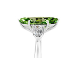 White gold Three-Stone Marquise Cut Peridot Ring with Pear  Side Stones in Four-Prong Setting_17