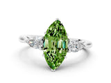 White gold Three-Stone Marquise Cut Peridot Ring with Pear  Side Stones in Four-Prong Setting_48