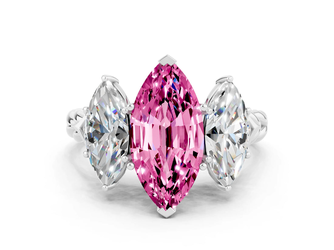 White gold Three-Stone Marquise Cut Pink Sapphire Braided Band Ring with Four-Prong Setting_36
