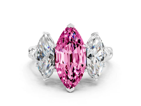 White gold Three-Stone Marquise Cut Pink Sapphire Braided Band Ring with Four-Prong Setting_36