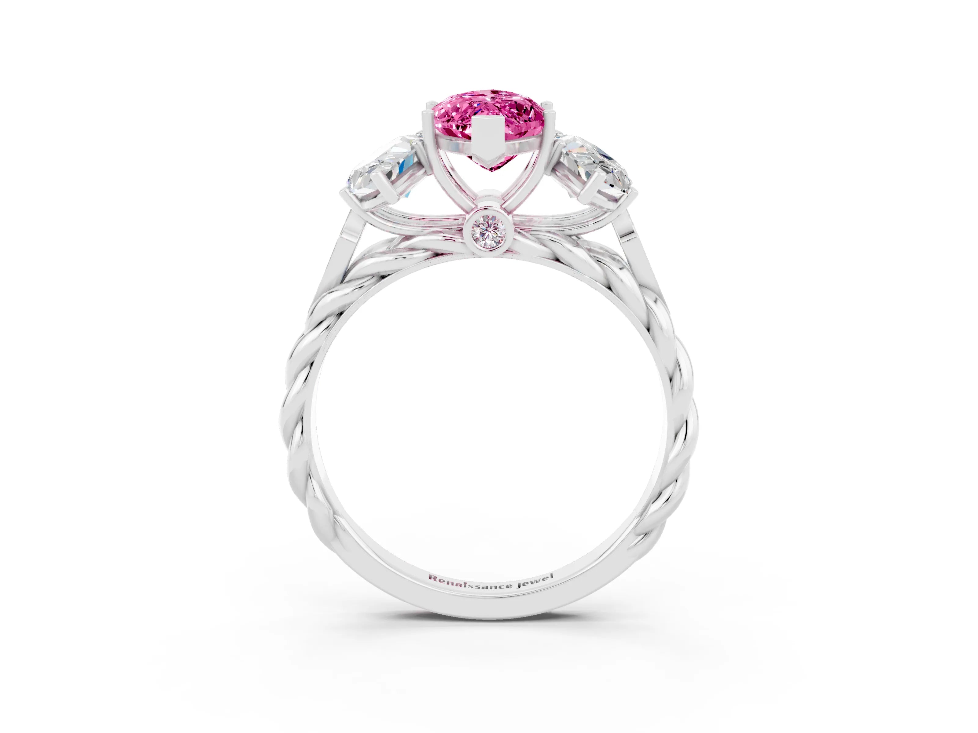 White gold Three-Stone Marquise Cut Pink Sapphire Braided Band Ring with Four-Prong Setting_39