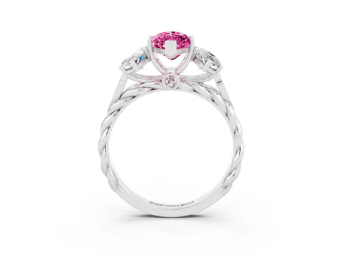 White gold Three-Stone Marquise Cut Pink Sapphire Braided Band Ring with Four-Prong Setting_39