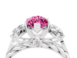 White gold Three-Stone Marquise Cut Pink Sapphire Braided Band Ring with Four-Prong Setting_40