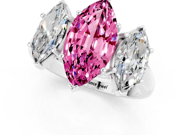 White gold Three-Stone Marquise Cut Pink Sapphire Engagement Ring with Prong Setting