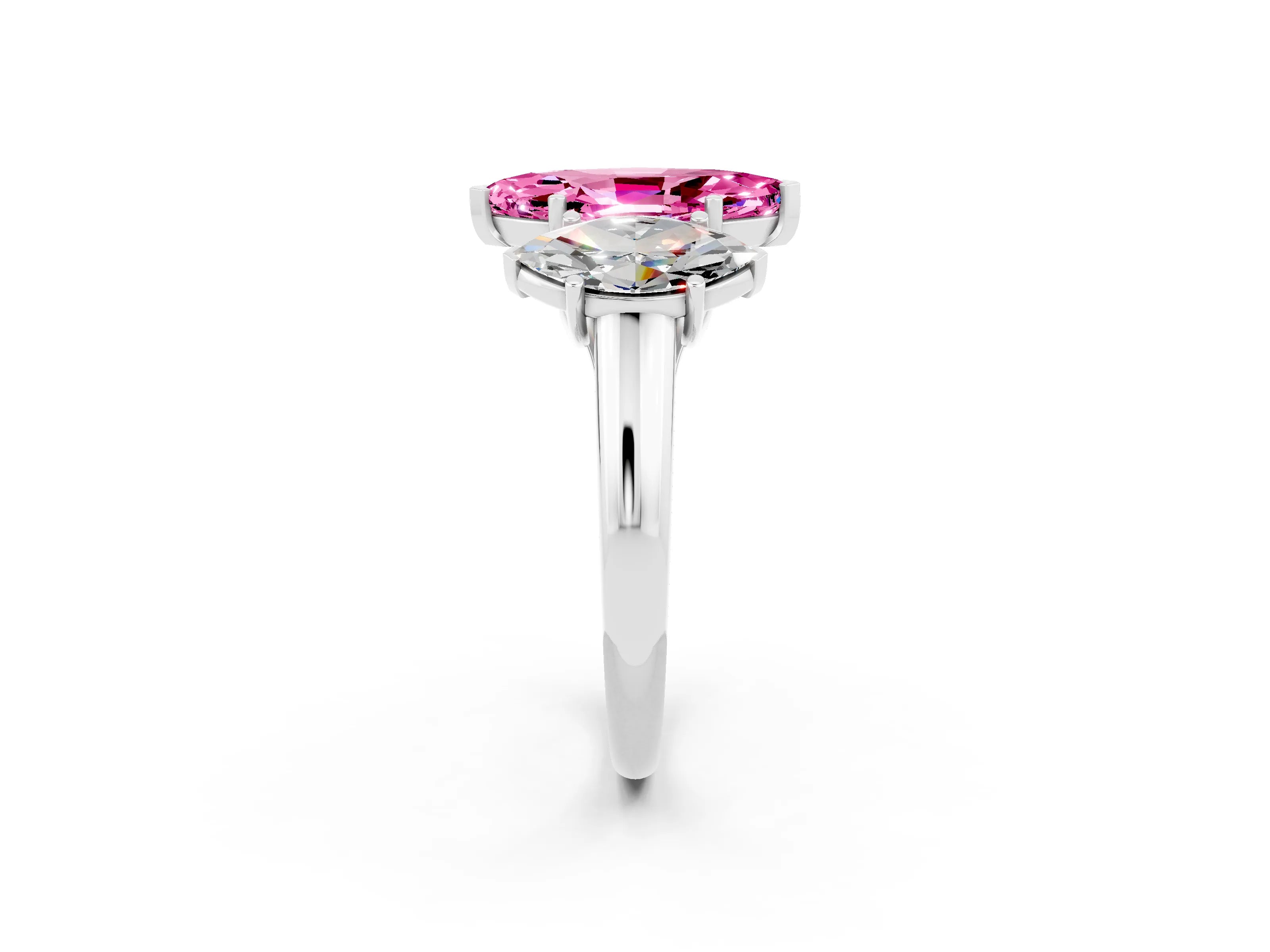 White gold Three-Stone Marquise Cut Pink Sapphire Engagement Ring with Prong Setting_2