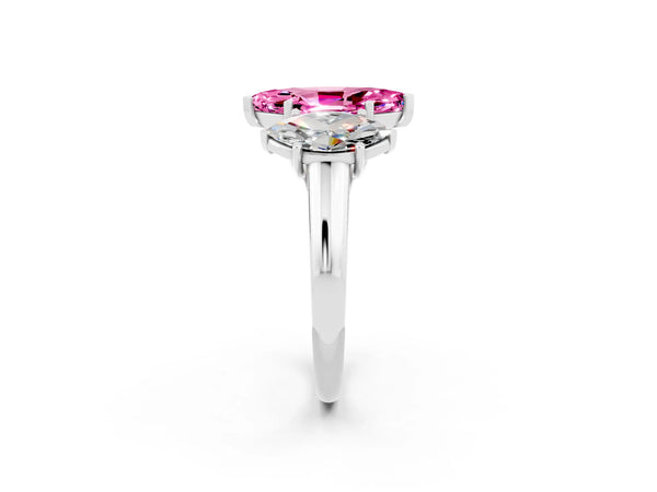 Silver Three-Stone Marquise Cut Pink Sapphire Engagement Ring with Prong Setting