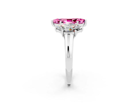 White gold Three-Stone Marquise Cut Pink Sapphire Engagement Ring with Prong Setting_2