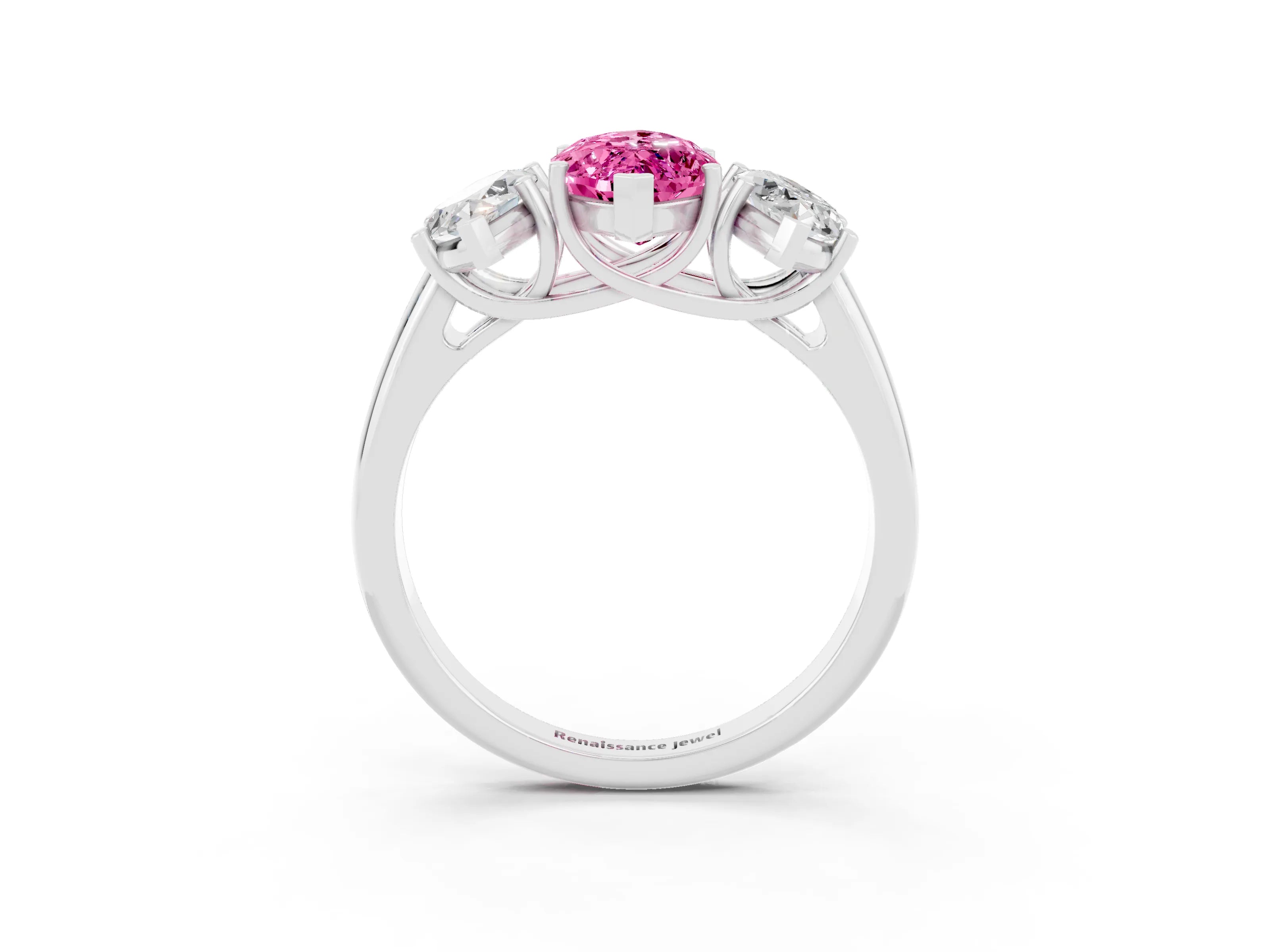 White gold Three-Stone Marquise Cut Pink Sapphire Engagement Ring with Prong Setting_3
