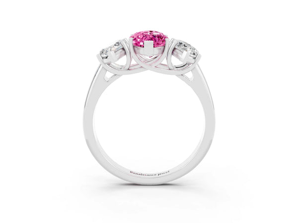 White gold Three-Stone Marquise Cut Pink Sapphire Engagement Ring with Prong Setting