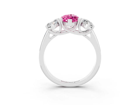 White gold Three-Stone Marquise Cut Pink Sapphire Engagement Ring with Prong Setting_3