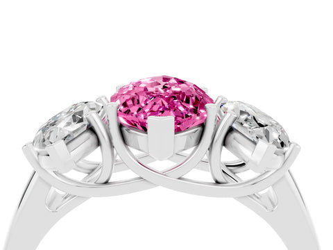 White gold Three-Stone Marquise Cut Pink Sapphire Engagement Ring with Prong Setting_4