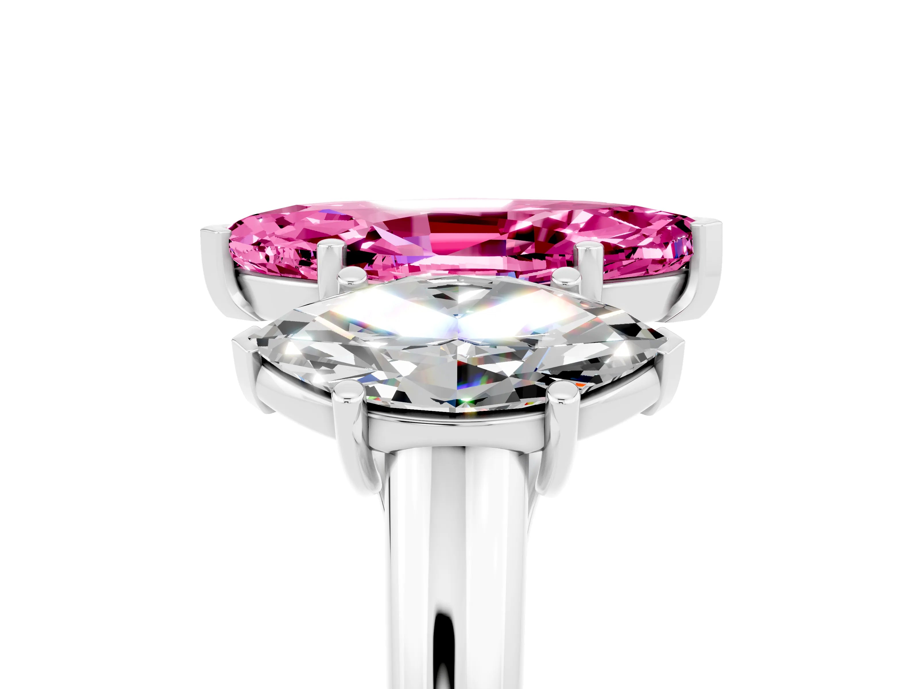 White gold Three-Stone Marquise Cut Pink Sapphire Engagement Ring with Prong Setting_5