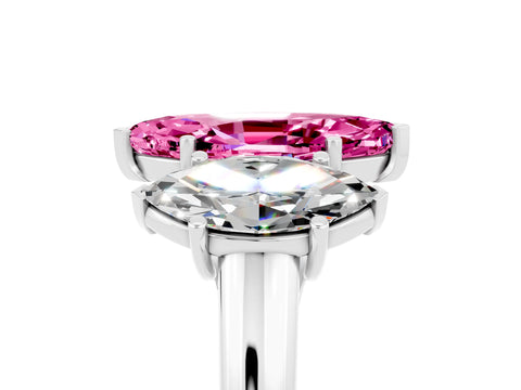 White gold Three-Stone Marquise Cut Pink Sapphire Engagement Ring with Prong Setting_5