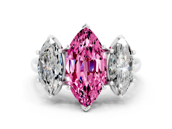 White gold Three-Stone Marquise Cut Pink Sapphire Engagement Ring with Prong Setting