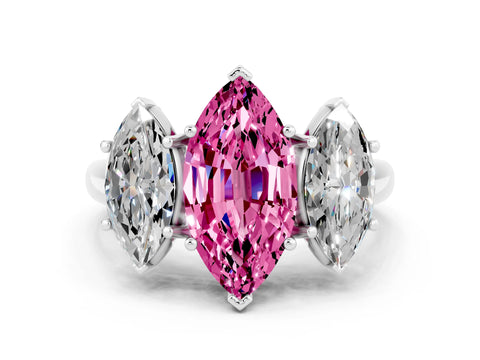 White gold Three-Stone Marquise Cut Pink Sapphire Engagement Ring with Prong Setting
