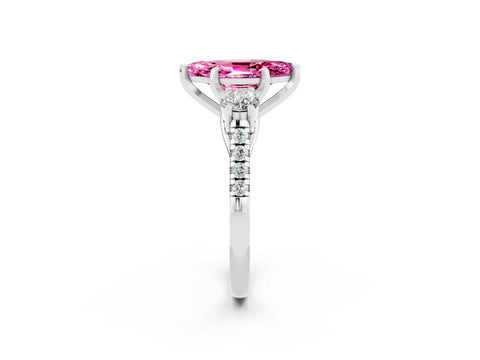 White gold Three-Stone Marquise Cut Pink Sapphire Pavé Band with Four-Prong Setting_26
