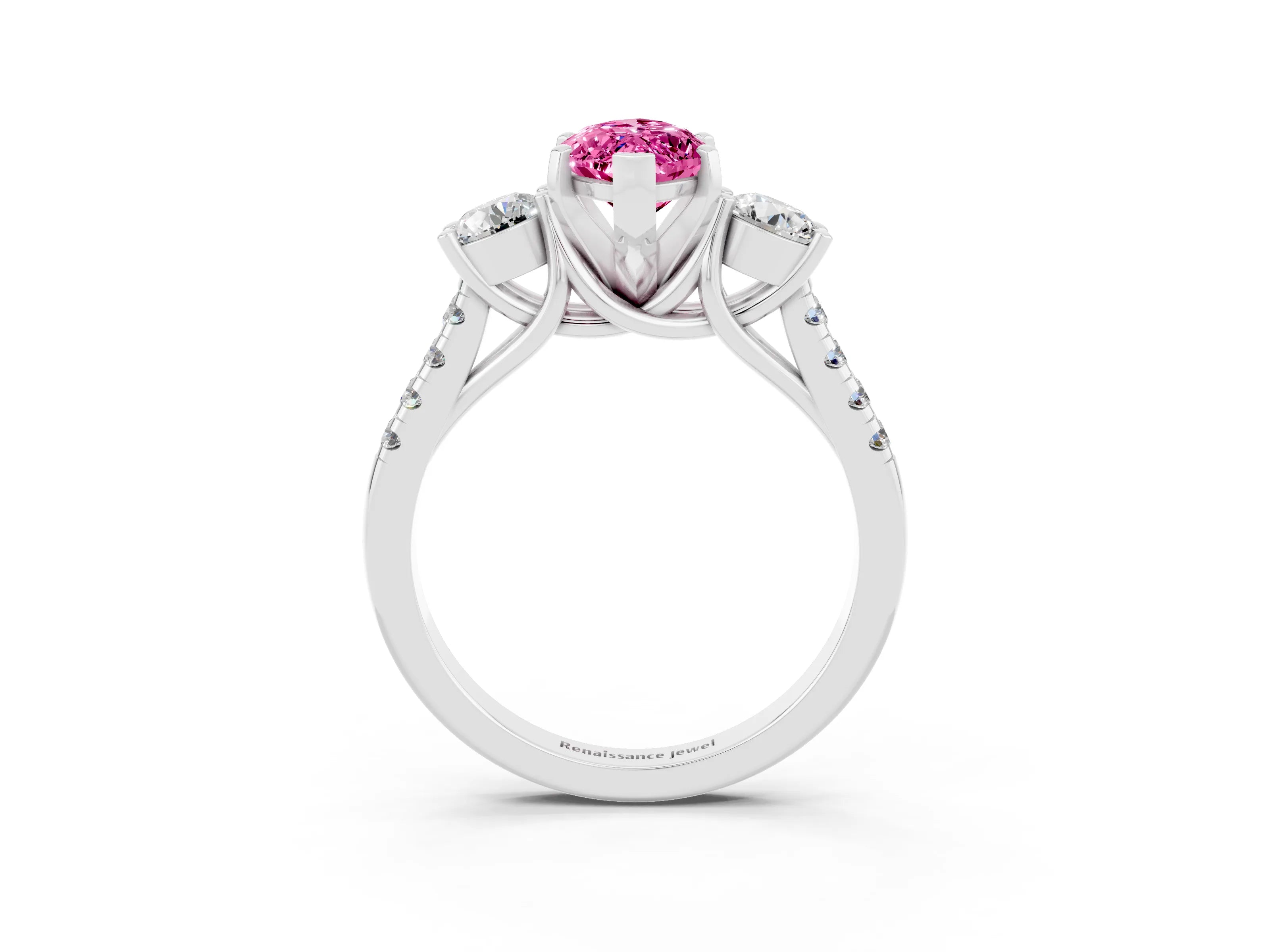 White gold Three-Stone Marquise Cut Pink Sapphire Pavé Band with Four-Prong Setting_27