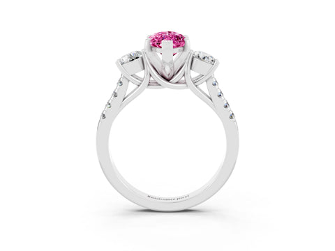 White gold Three-Stone Marquise Cut Pink Sapphire Pavé Band with Four-Prong Setting_27