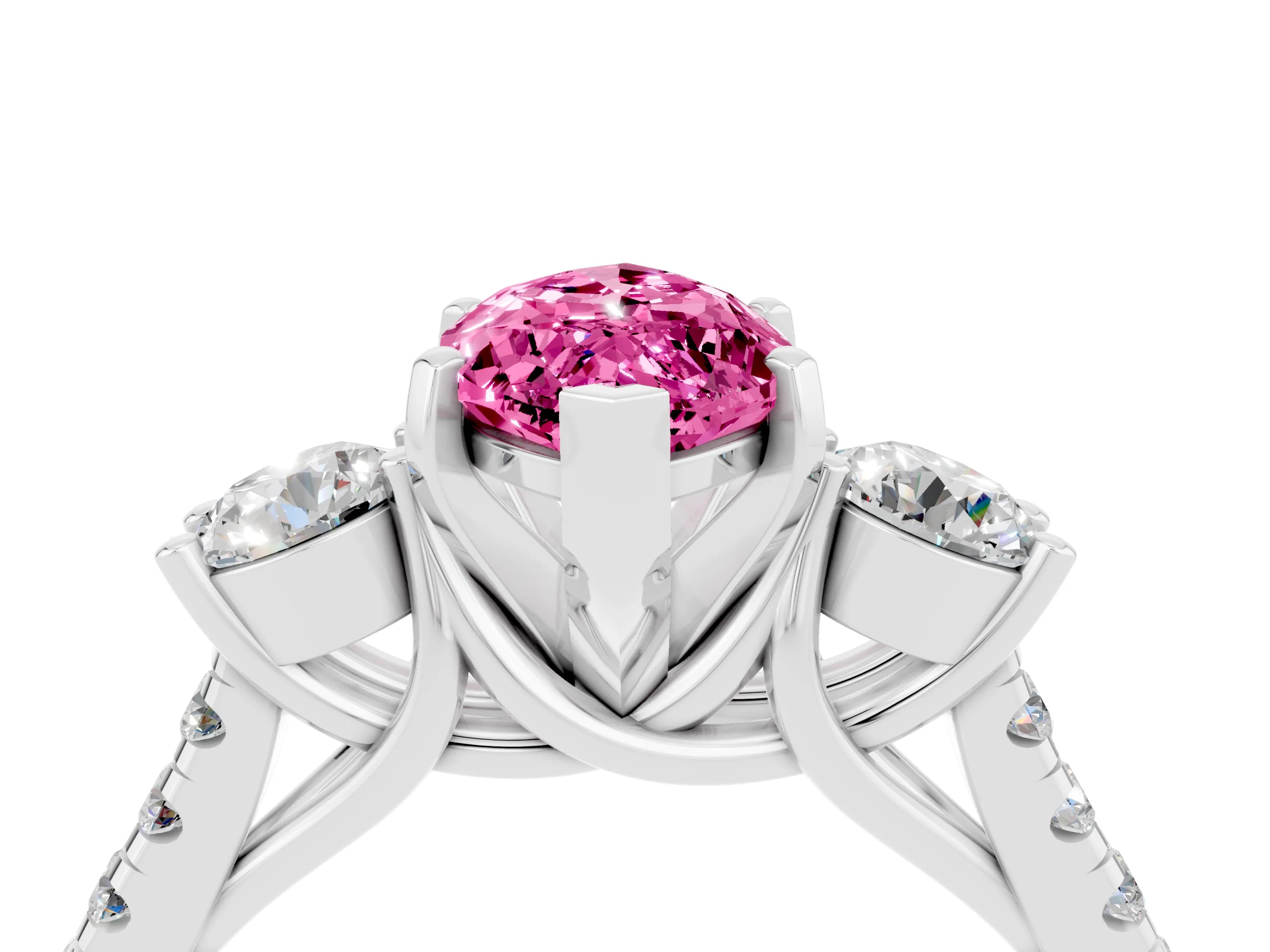 White gold Three-Stone Marquise Cut Pink Sapphire Pavé Band with Four-Prong Setting_28