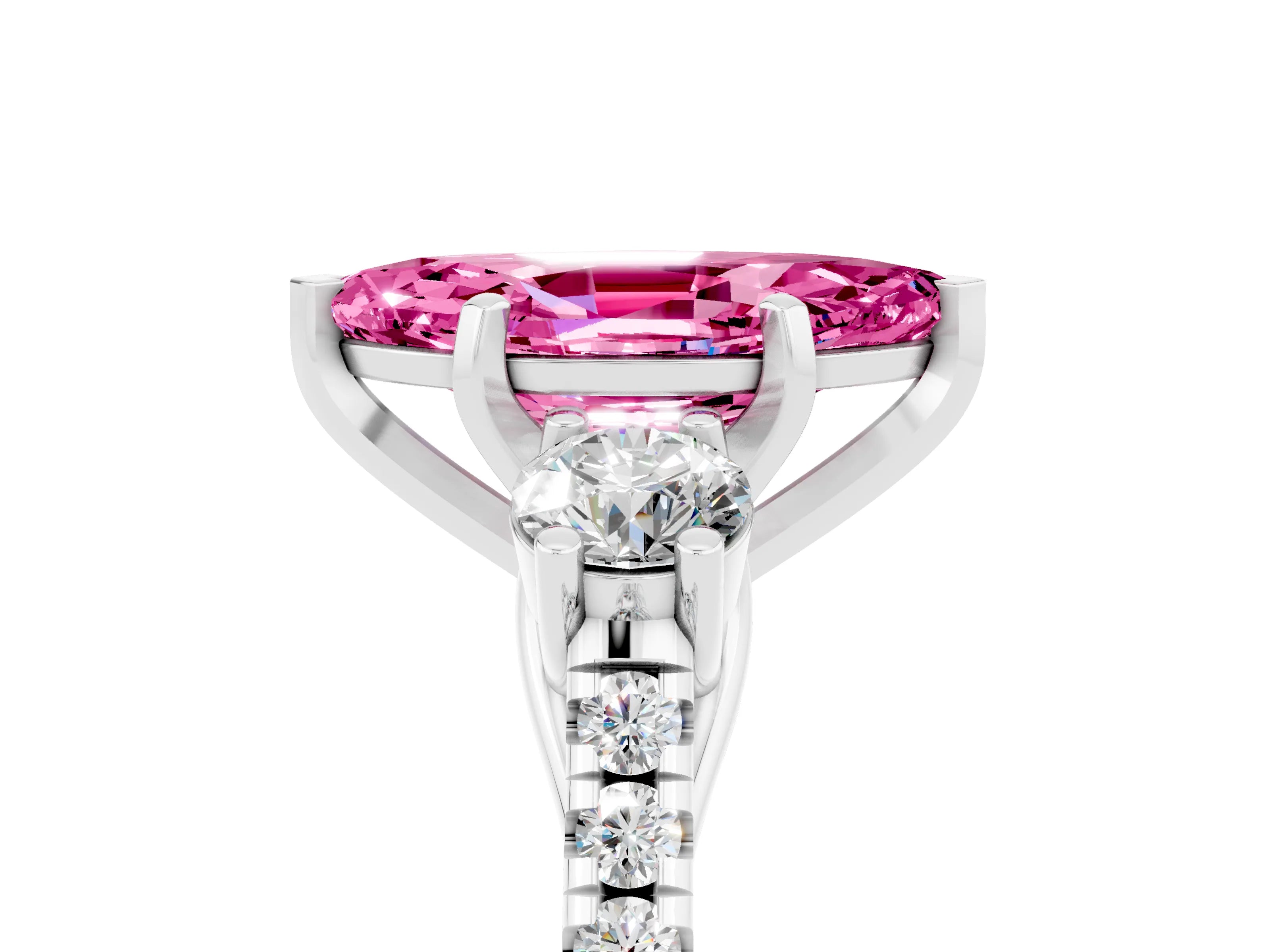 White gold Three-Stone Marquise Cut Pink Sapphire Pavé Band with Four-Prong Setting_29