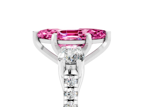 White gold Three-Stone Marquise Cut Pink Sapphire Pavé Band with Four-Prong Setting_29