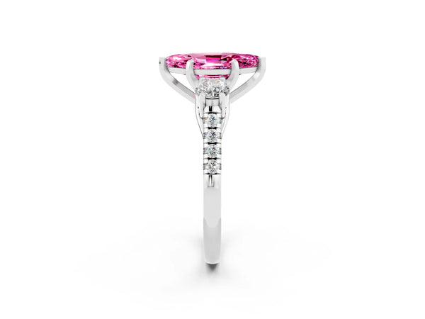 White gold Three-Stone Marquise Cut Pink Sapphire Pavé Band with Four-Prong Setting