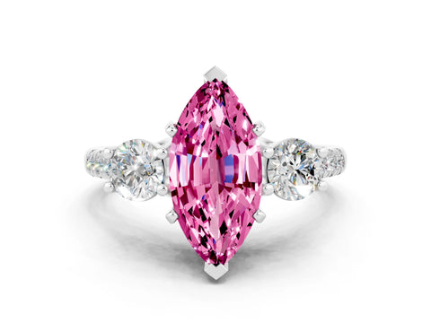 White gold Three-Stone Marquise Cut Pink Sapphire Pavé Band with Four-Prong Setting_36