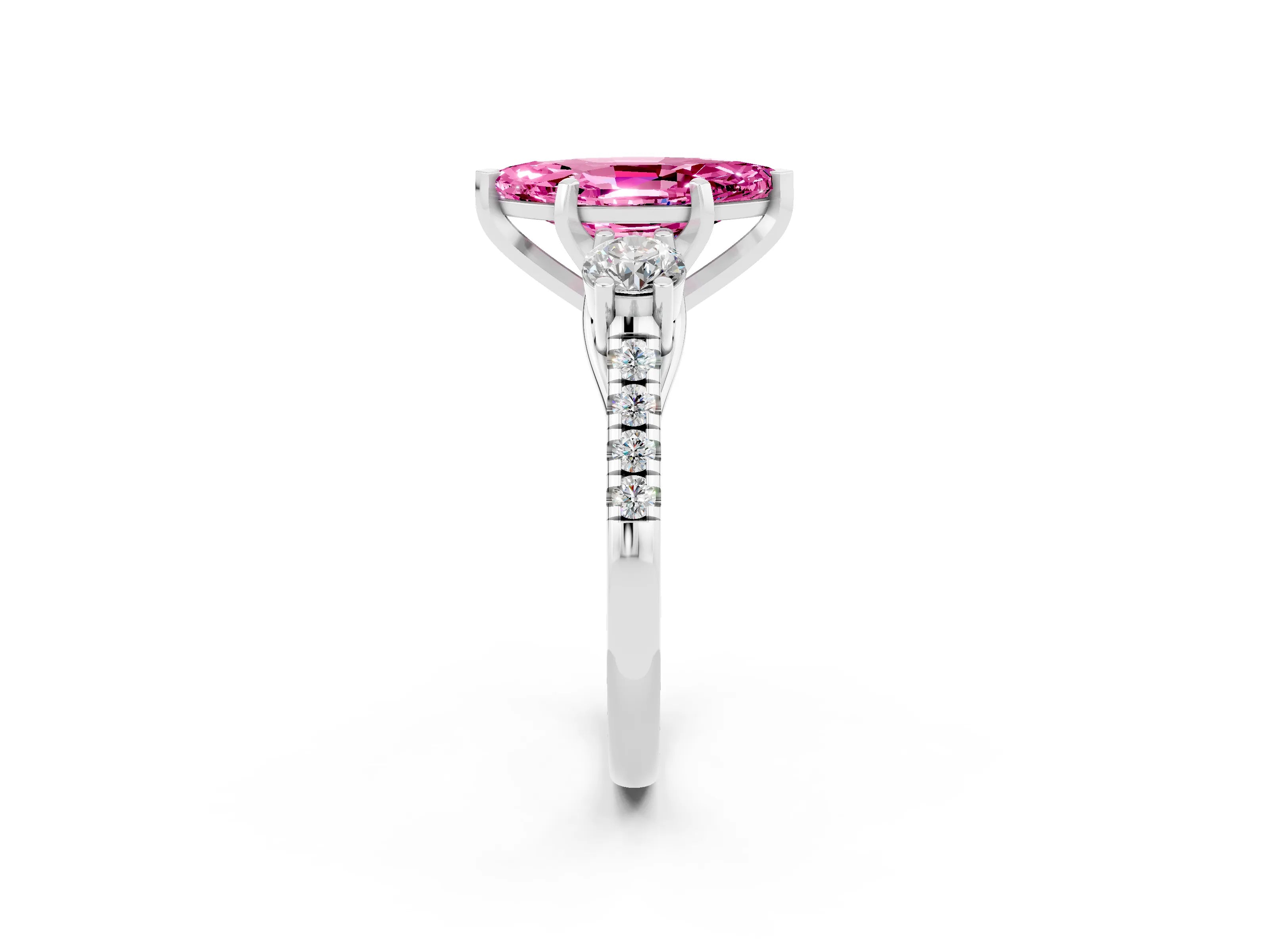 White gold Three-Stone Marquise Cut Pink Sapphire Pavé Band with Four-Prong Setting_38