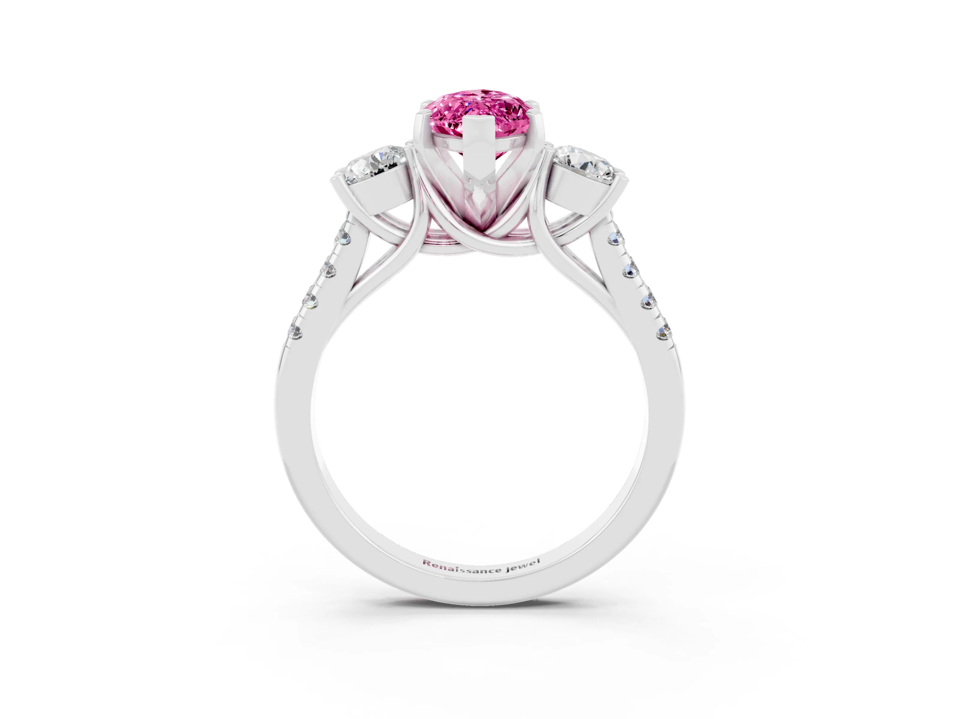White gold Three-Stone Marquise Cut Pink Sapphire Pavé Band with Four-Prong Setting_38