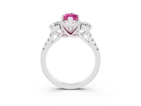 White gold Three-Stone Marquise Cut Pink Sapphire Pavé Band with Four-Prong Setting_39