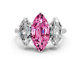 White gold Three-Stone Marquise Cut Pink Sapphire Ring with Pavé Band and Prong Setting_36