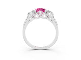 White gold Three-Stone Marquise Cut Pink Sapphire Ring with Pavé Band and Prong Setting_39