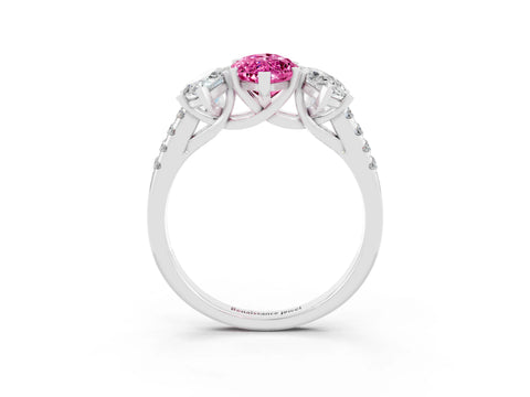White gold Three-Stone Marquise Cut Pink Sapphire Ring with Pavé Band and Prong Setting_39