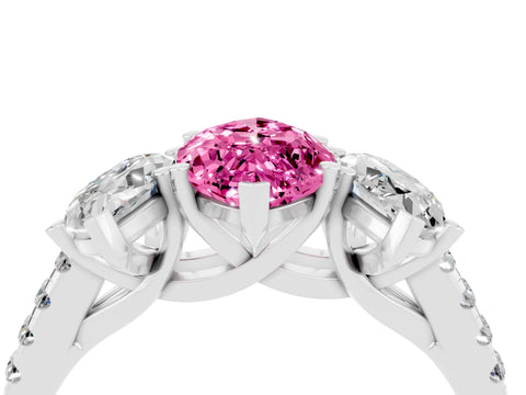 White gold Three-Stone Marquise Cut Pink Sapphire Ring with Pavé Band and Prong Setting_40