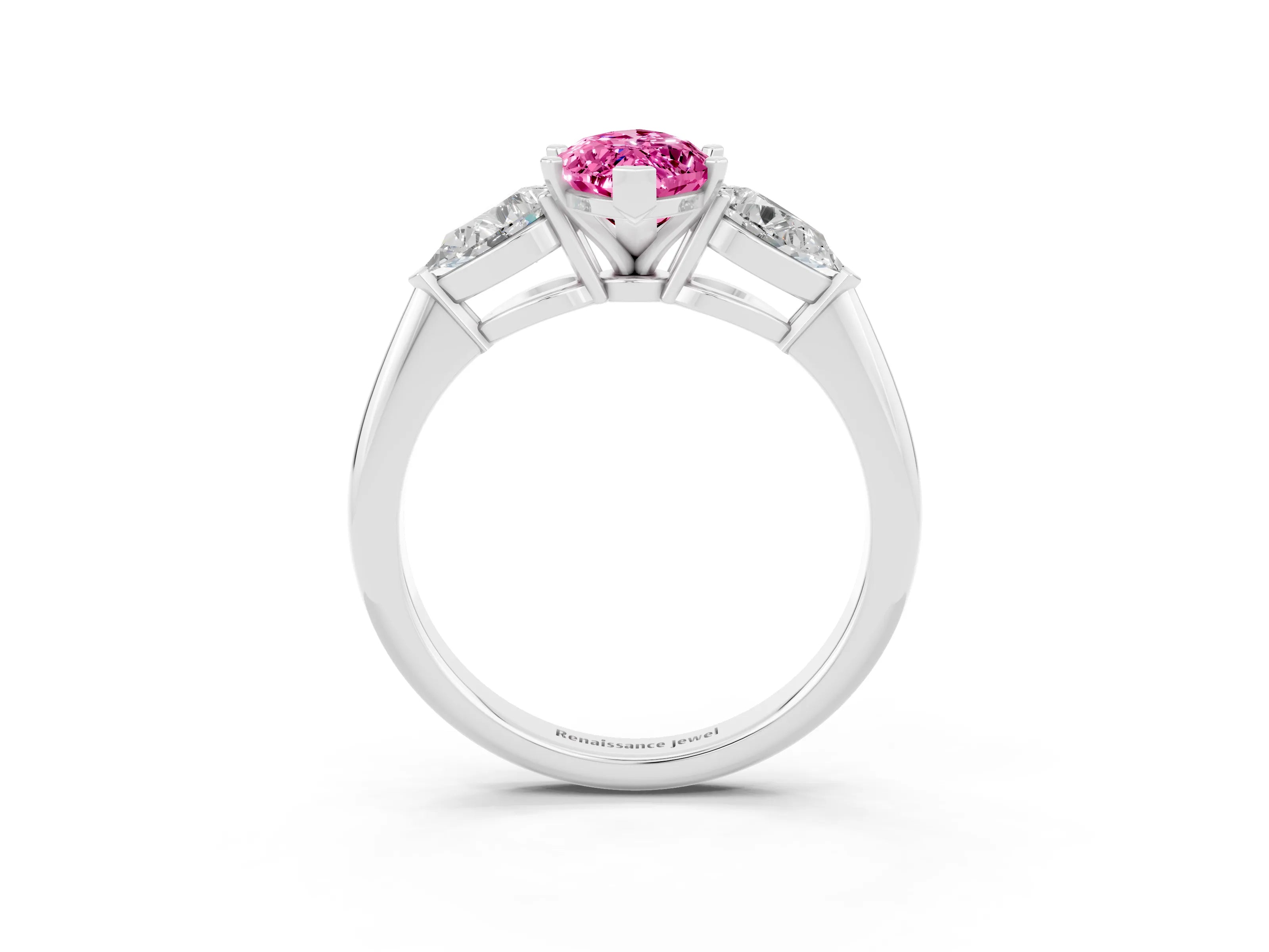 White gold Three-Stone Marquise Cut Pink Sapphire Ring with Pear Side Stones and Four-Prong Setting_27