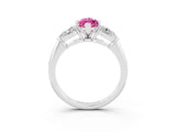 White gold Three-Stone Marquise Cut Pink Sapphire Ring with Pear Side Stones and Four-Prong Setting_27