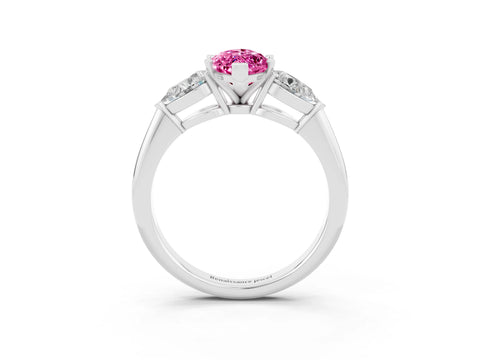White gold Three-Stone Marquise Cut Pink Sapphire Ring with Pear Side Stones and Four-Prong Setting_27