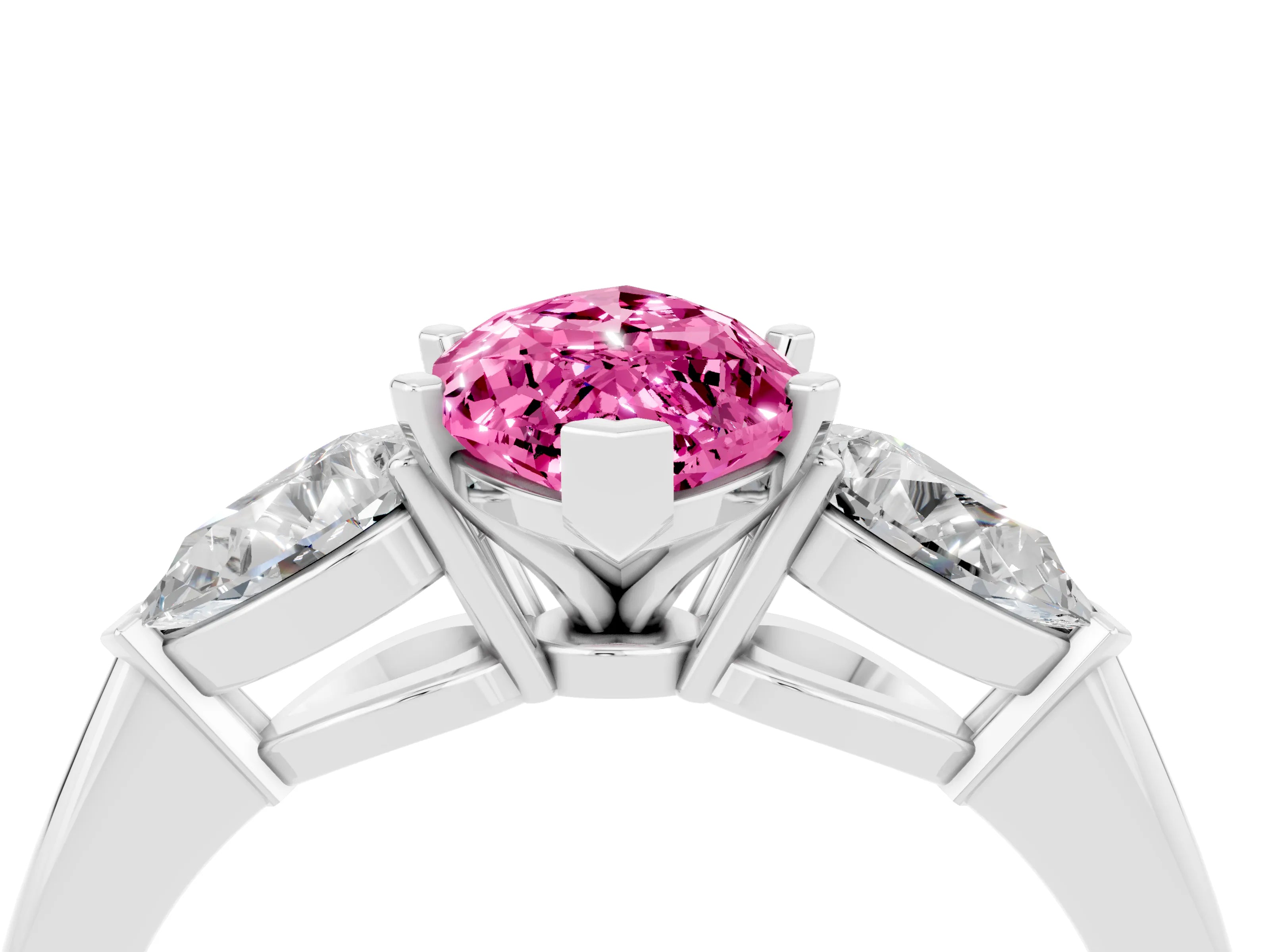 White gold Three-Stone Marquise Cut Pink Sapphire Ring with Pear Side Stones and Four-Prong Setting_28