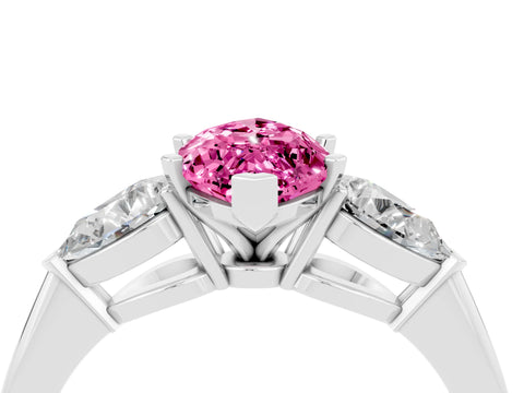 White gold Three-Stone Marquise Cut Pink Sapphire Ring with Pear Side Stones and Four-Prong Setting_28