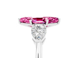 White gold Three-Stone Marquise Cut Pink Sapphire Ring with Pear Side Stones and Four-Prong Setting_29