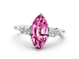White gold Three-Stone Marquise Cut Pink Sapphire Ring with Pear  Side Stones in Four-Prong Setting_12