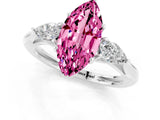 White gold Three-Stone Marquise Cut Pink Sapphire Ring with Pear  Side Stones in Four-Prong Setting_13